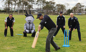 VU student with Commissioner Simon Overland, Assistant Chief Fire Officer Andrew Zammit, George and Victorian Cricketer Chris Rogers in slips VU student with Commissioner Simon Overland, Assistant Chief Fire Officer Andrew Zammit, George and Victorian Cricketer Chris Rogers in slips