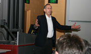 Senator Brown talking to VU staff and students