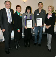 From left, Chancellor Frank Vincent, Vice-Chancellor Elizabeth Harman, scholarship winners Elizabeth Tzortzoglou and Justin Attard and Lynne Wannan from Western Chances