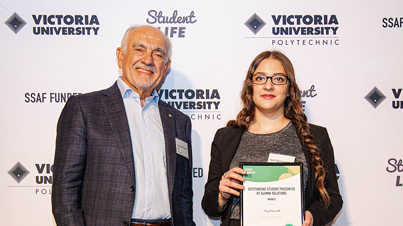 Female student with Chancellor - outstanding student award 2019