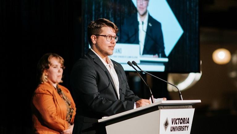  Student leader making an acceptance speech