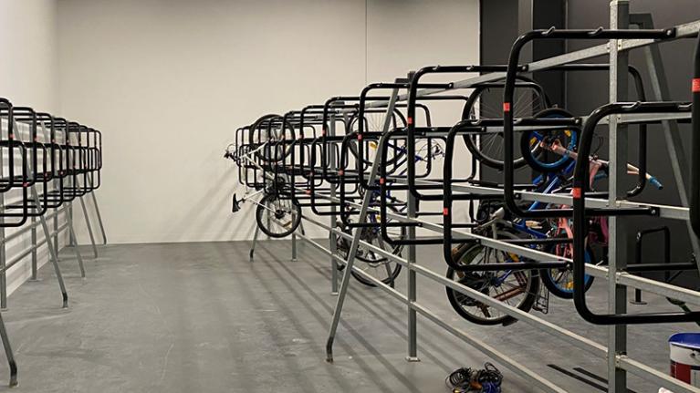 Indoor bike hub stands at Footscray Park Campus