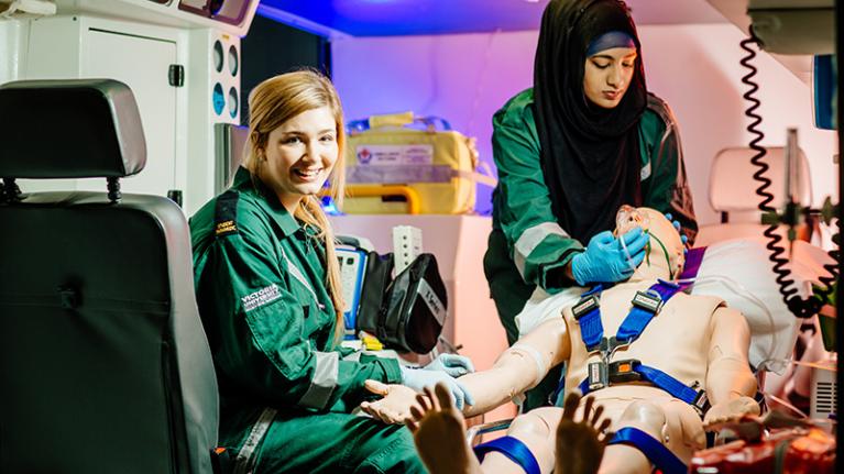  VU paramedic students in an ambulance.