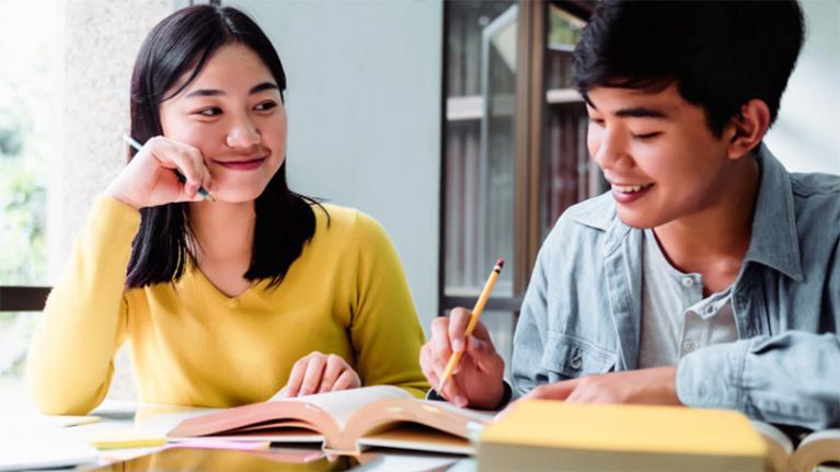  Female and male Year 12 student studying