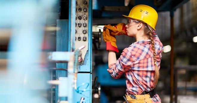  A female electrician working