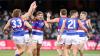 Members of the Western Bulldogs celebrate a win on-pitch.